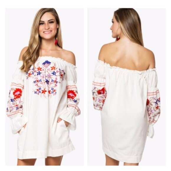 Free People Off The Shoulder Fleur De Jour Embroidered Mini Dress Women's Size S - Picture 8 of 8